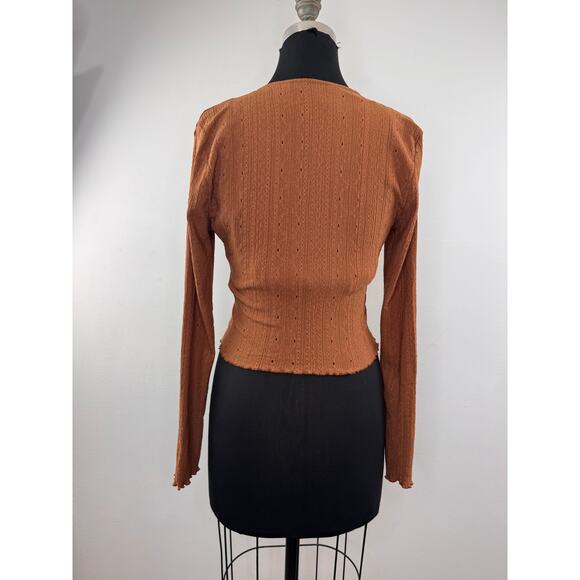 ZARA Set Brown Crop Cardigan & Top Set Eyelet V-Neck Front Button Size Small S - Picture 5 of 7